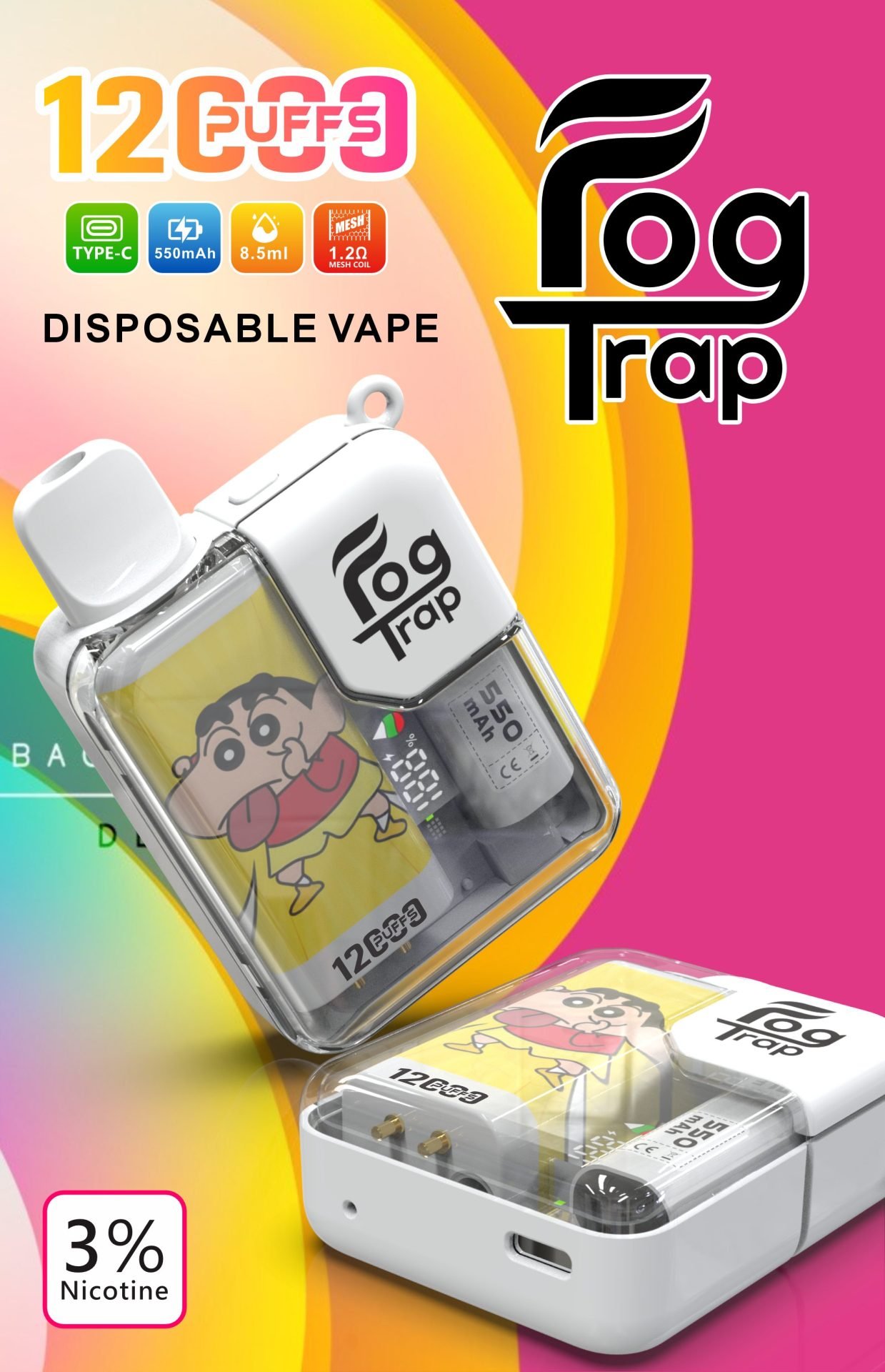 Fog Trap12000口抛棄式電子煙 LABUBU&蠟筆小新12K一次性:圖片 5