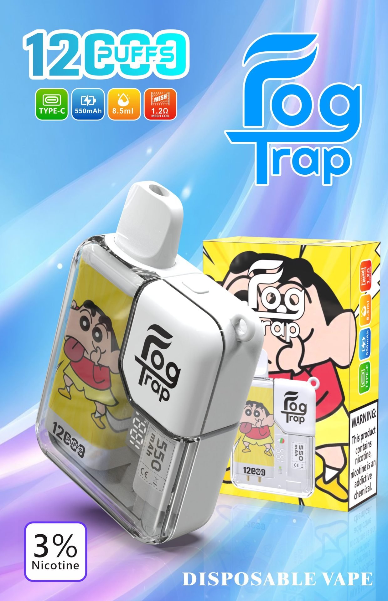 Fog Trap12000口抛棄式電子煙 LABUBU&蠟筆小新12K一次性:圖片 4