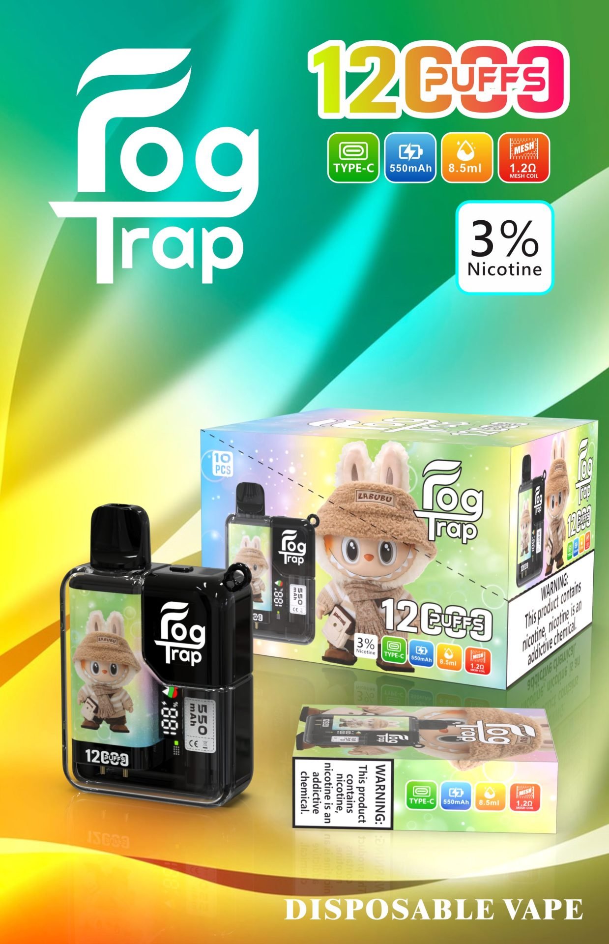 Fog Trap12000口抛棄式電子煙 LABUBU&蠟筆小新12K一次性:圖片 3