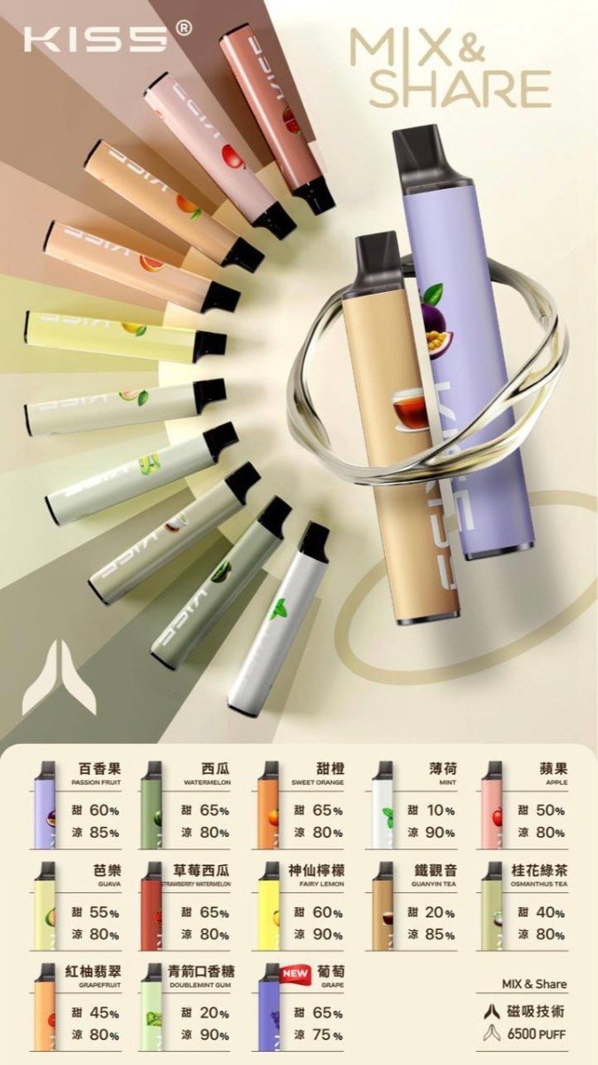 KISS 6500口抛棄式電子煙 多口味隨心混搭 磁吸式