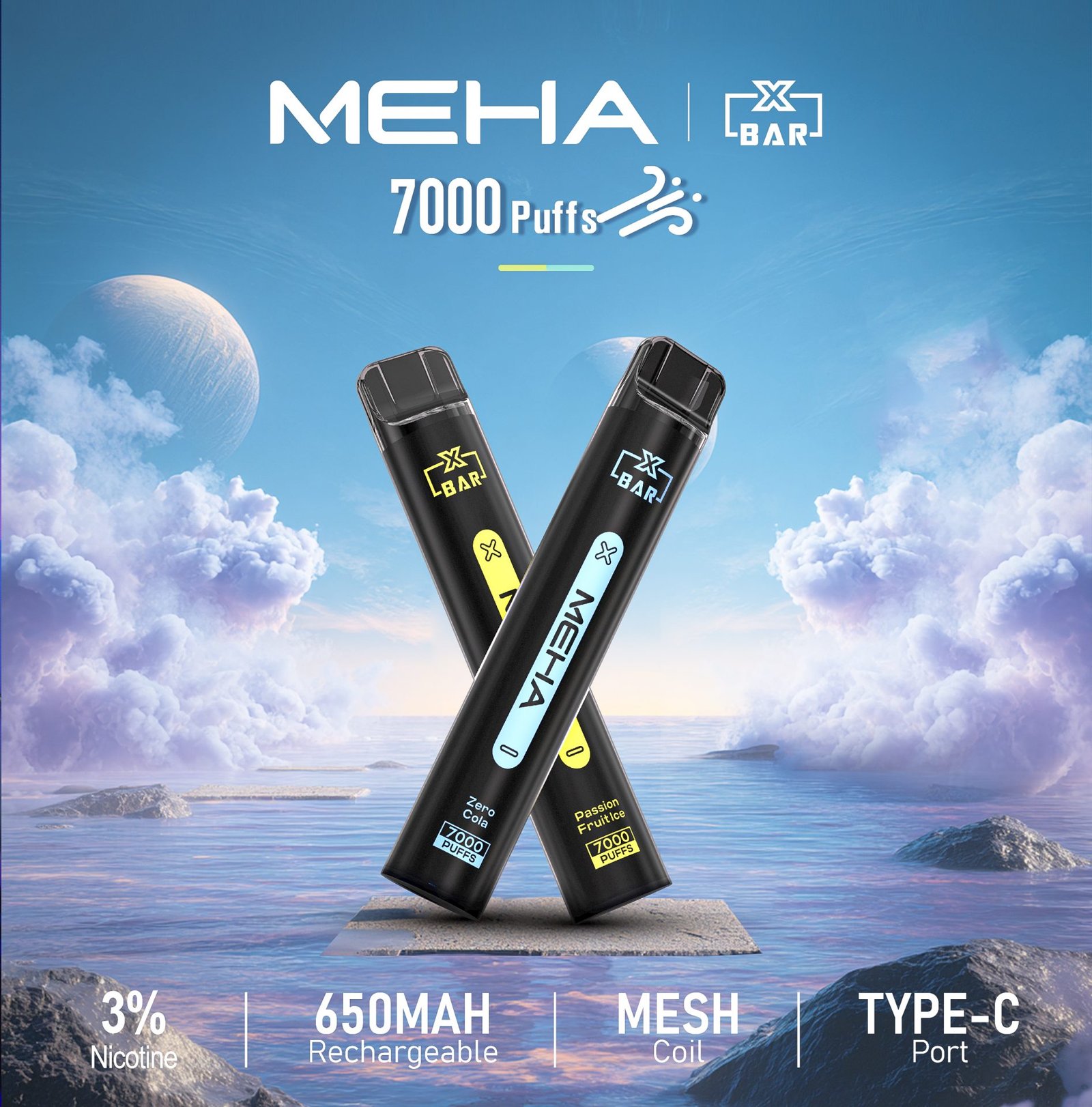 MehaXbar魅嗨7000口抛棄式電子煙 小黑條 16種口味