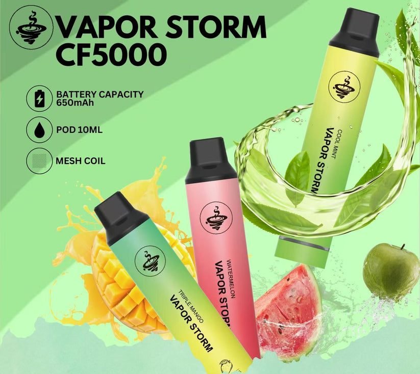 VAPOR STORM 5000口拋棄式電子煙|多口味選擇|大容量煙油|便攜型設計