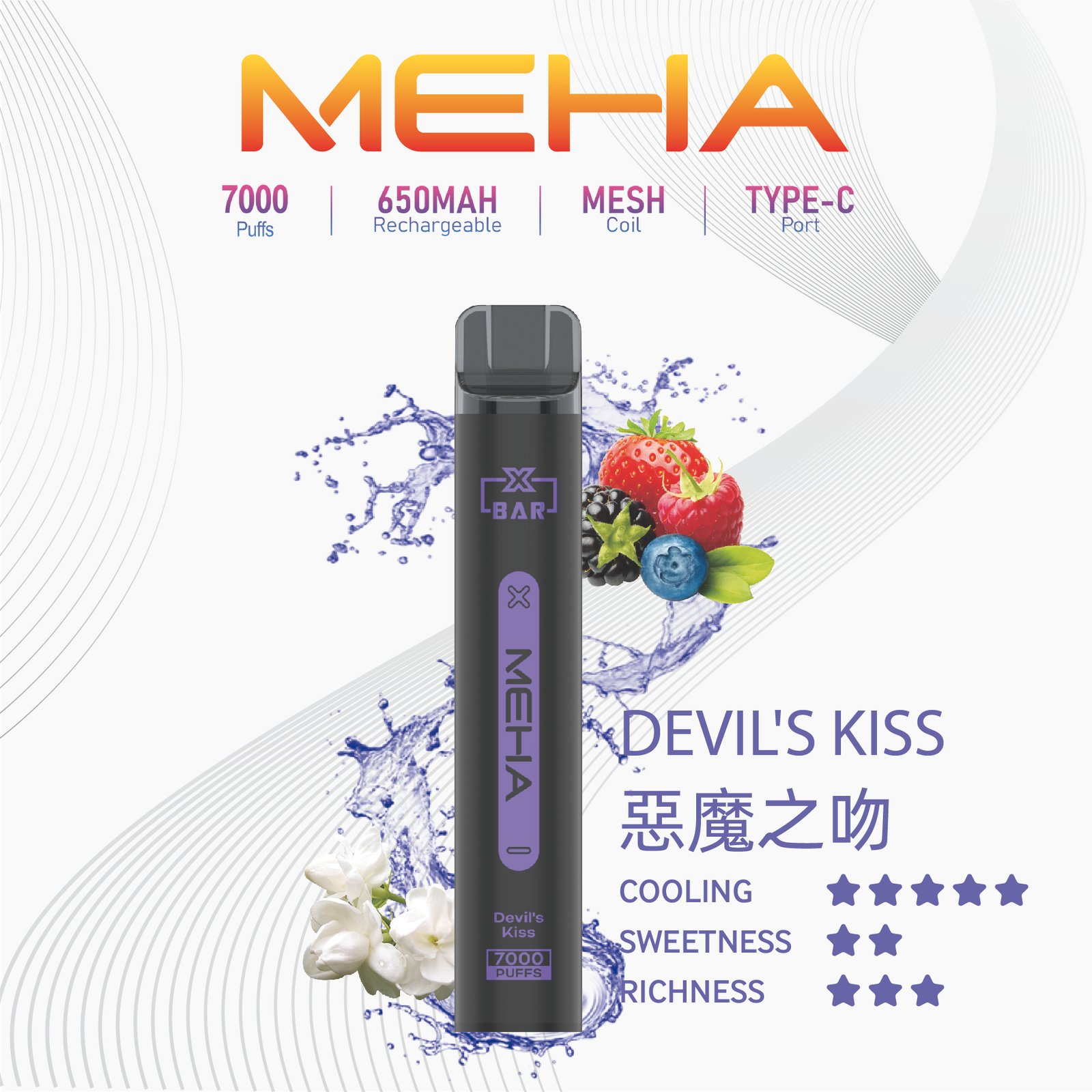 MehaXbar魅嗨7000口抛棄式電子煙 小黑條 16種口味:圖片 14