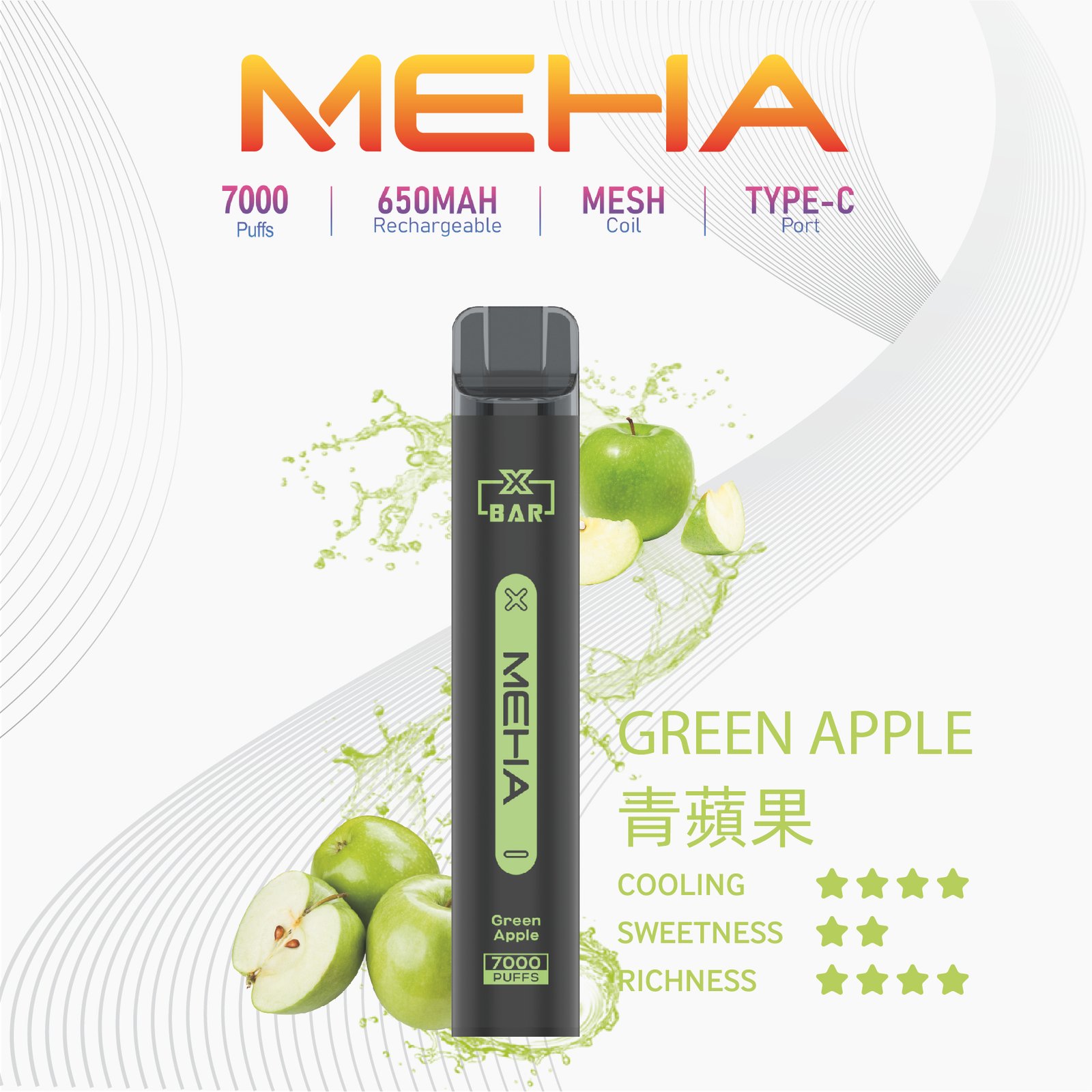 MehaXbar魅嗨7000口抛棄式電子煙 小黑條 16種口味:圖片 6