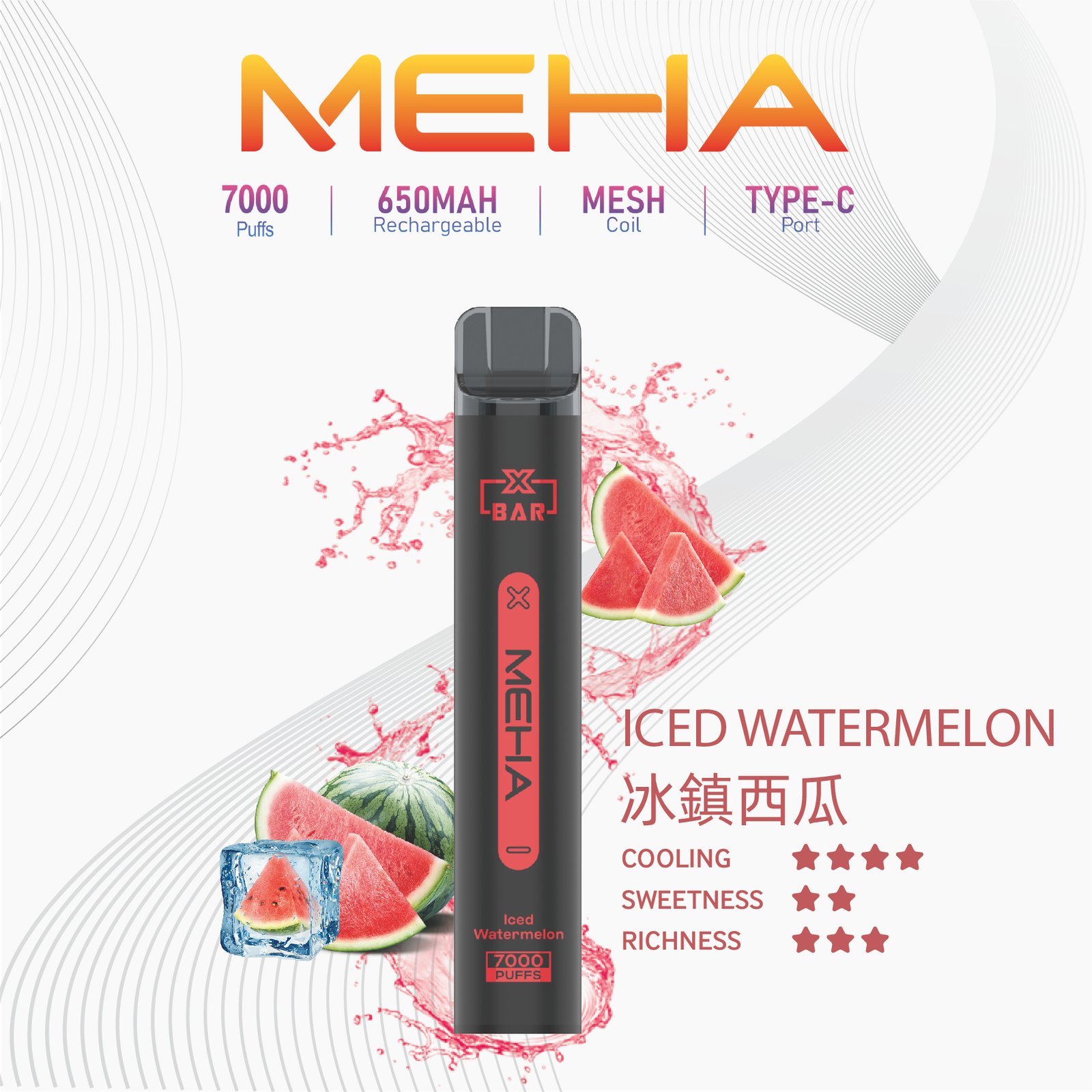 MehaXbar魅嗨7000口抛棄式電子煙 小黑條 16種口味:圖片 4