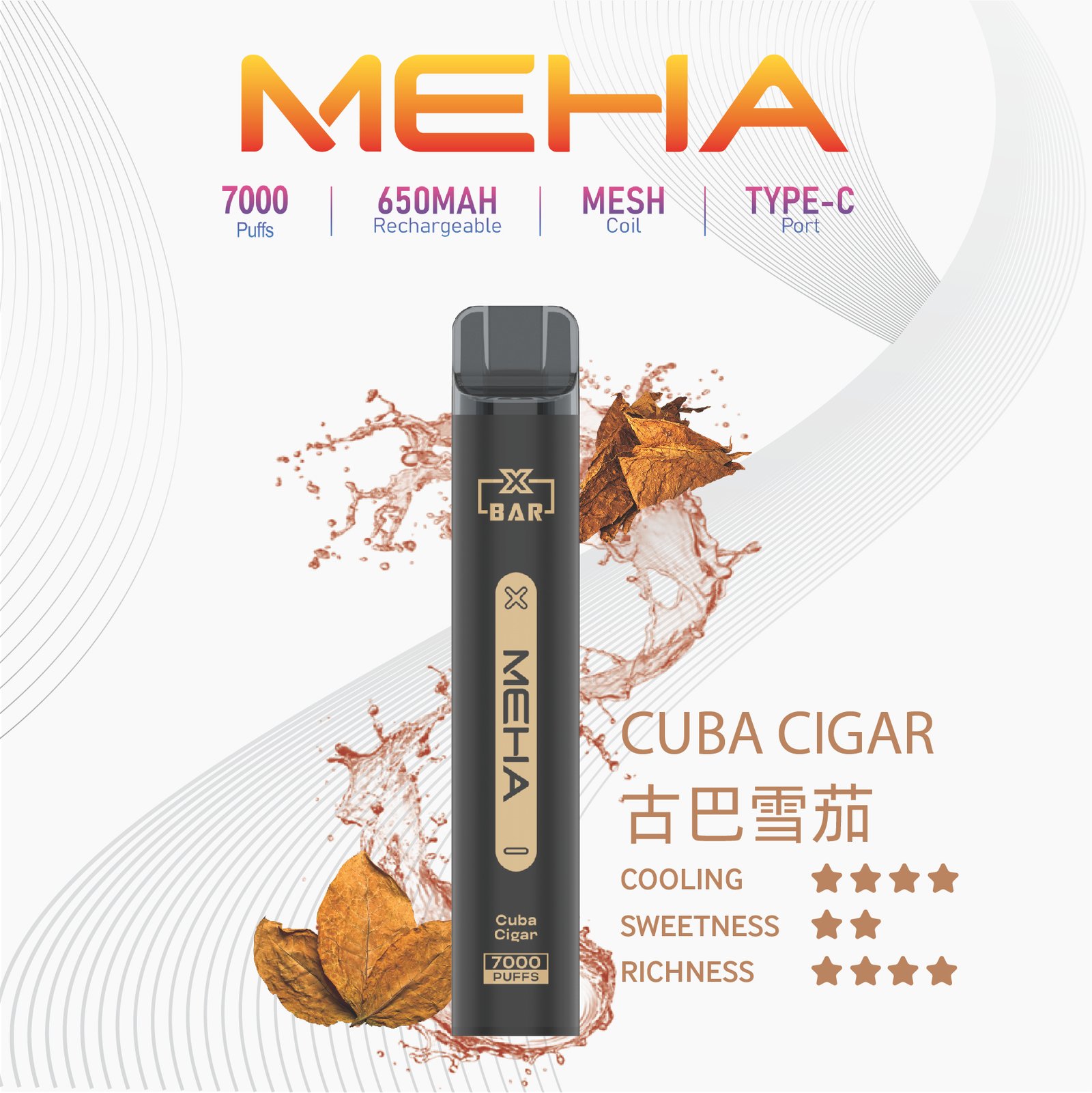 MehaXbar魅嗨7000口抛棄式電子煙 小黑條 16種口味:圖片 3