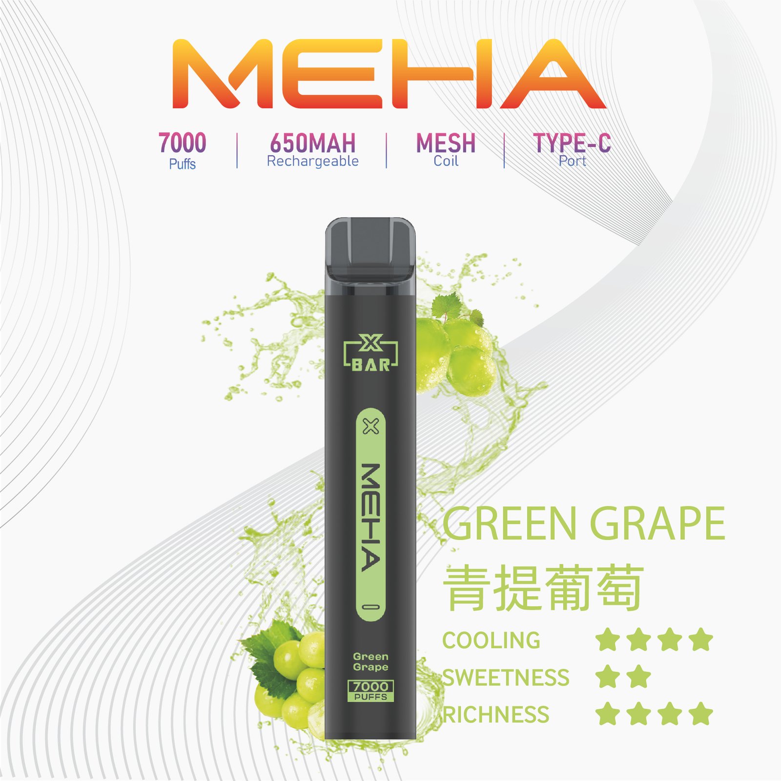 MehaXbar魅嗨7000口抛棄式電子煙 小黑條 16種口味:圖片 5
